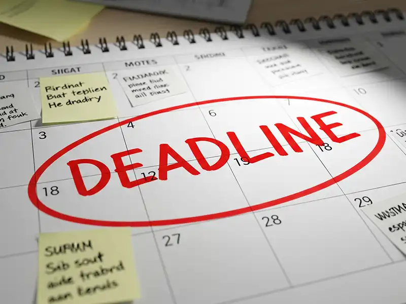 calendar-accident-date-deadline Calendar marked with car accident date and legal filing deadline highlighted