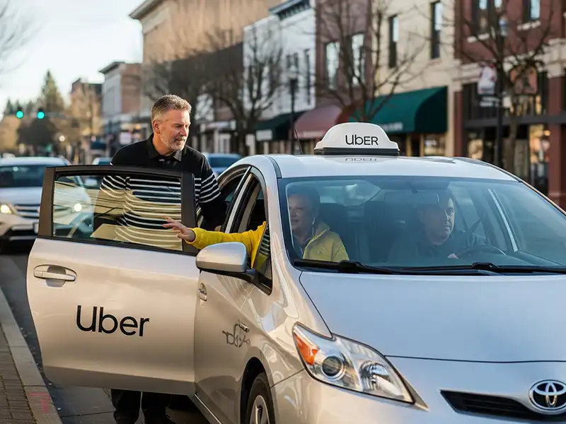 downtown-olympia-uber-dropoff Uber driver dropping off passenger in downtown Olympia WA