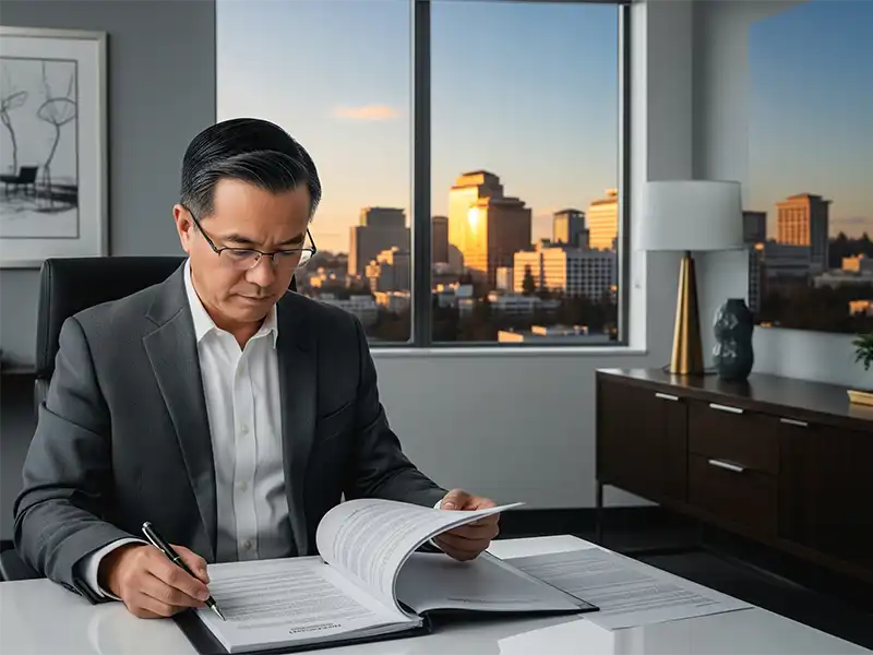 probate-consultation-olympia.jpg Attorney reviewing estate documents at Morgan Hill<br />
P.C. in Olympia, WA, for probate process support.