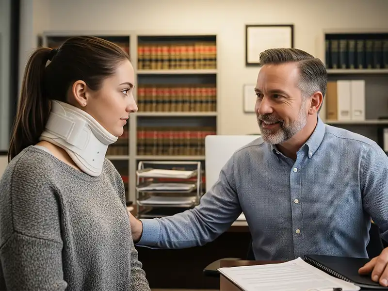 speak-to-car-accident-lawyer-olympia An Olympia, WA, car accident lawyer giving legal advice to an injured driver