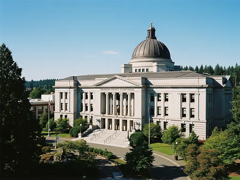 thurston-county-courthouse-olympia Exterior of Thurston County Courthouse in Olympia, WA, where injury cases may be heard.