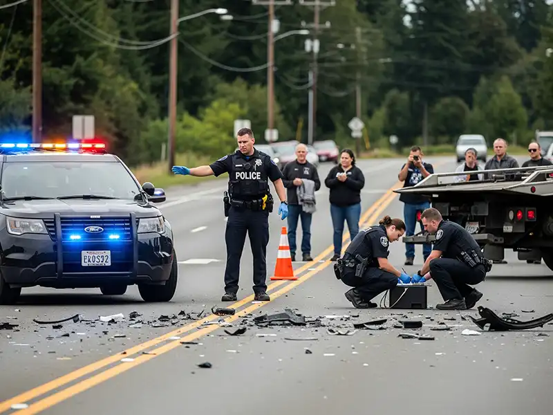 .webp Police vehicle at the crash scene enforcing Washington hit-and-run laws